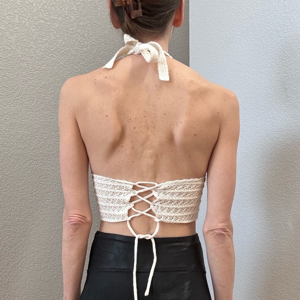 Handmade Crochet Halter Crop Top Women’s S - Picture 2 of 6